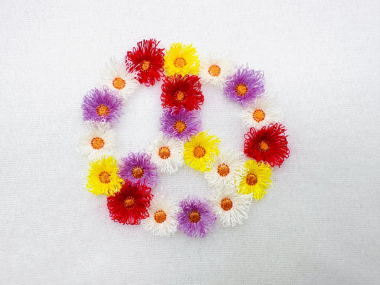 Fringed Floral Peace Sign Chenille Embroidery Design