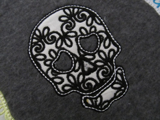 Lace Curl Skull Applique Embroidery Design