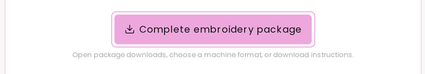 Complete embroidery package on the Specifications tab, with its hint