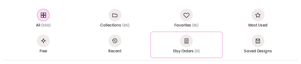 Etsy Orders in the Library menu, next to Saved Designs