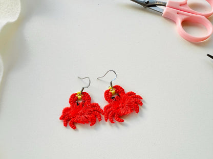 Fringed Crab cute fluffy tiny earrings or charm in the hoop FSL