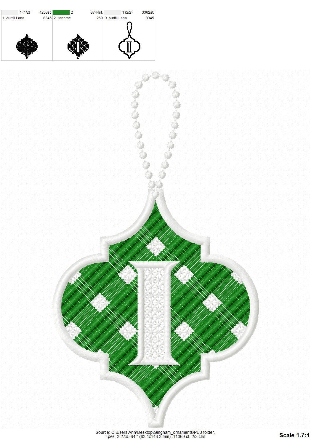 Gingham Christmas Tree Ornament Monogram