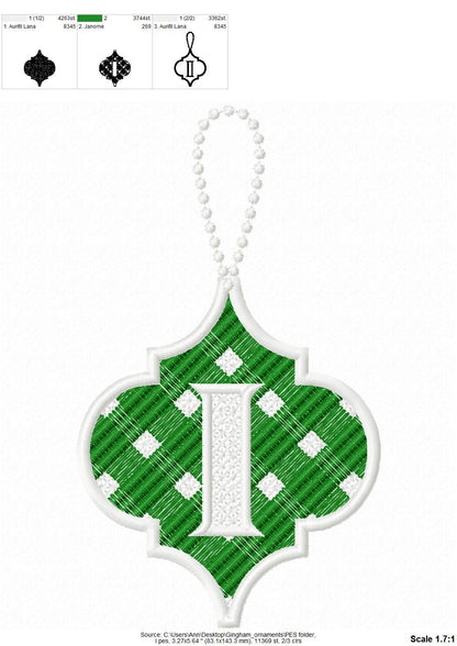 Gingham Christmas Tree Ornament Monogram