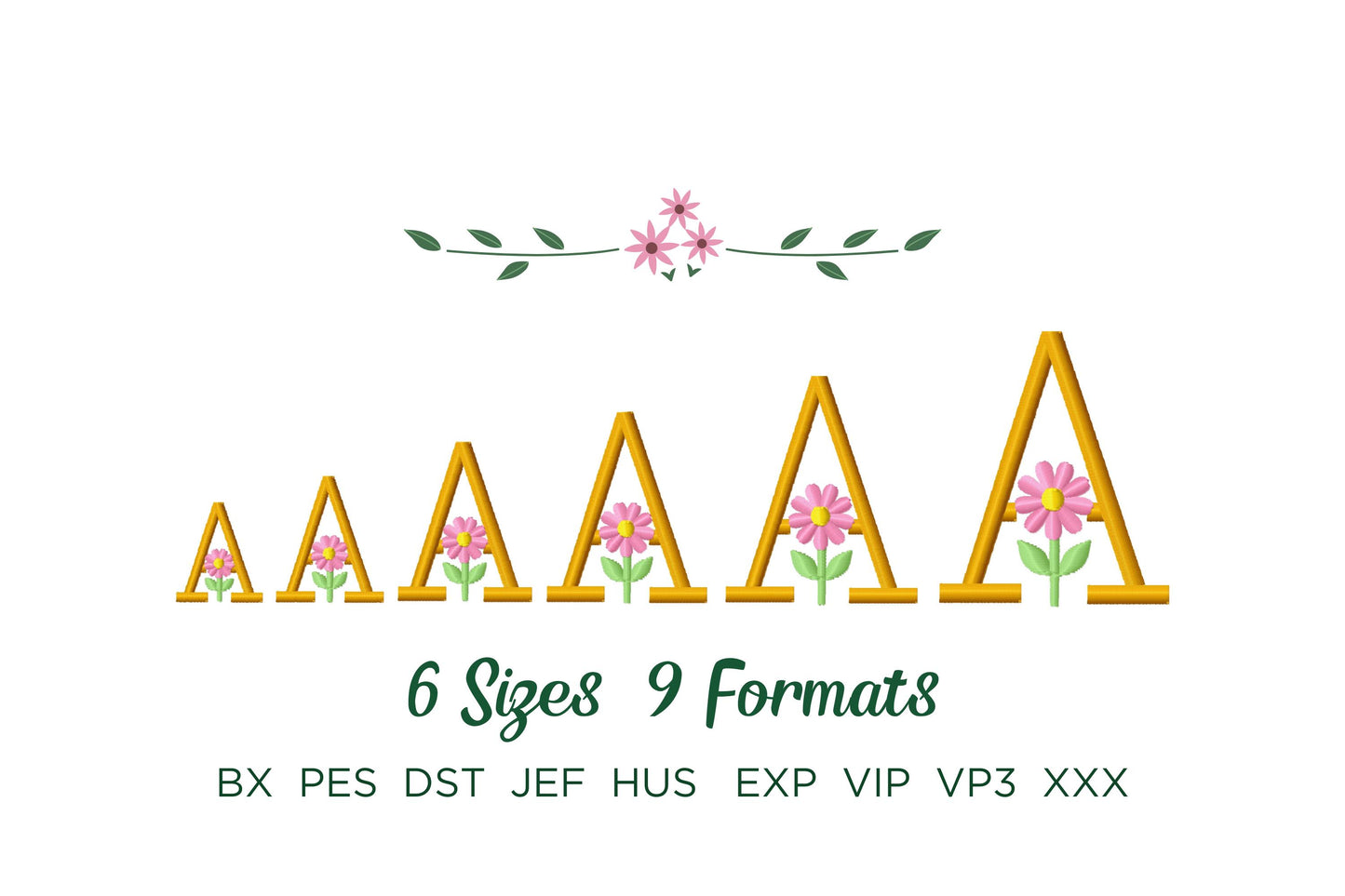 Satin Stitch Spring Flower Font Set