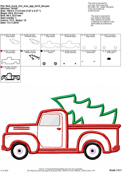 Station Wagon with Christmas Tree Red Truck