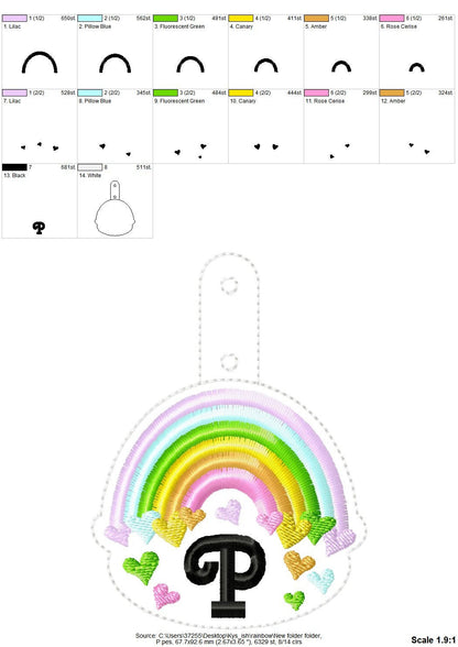 Falling Heart Rainbow Monogram Keychain