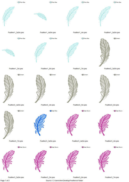 Light Stitch Feather Set of 4 – Sizes 3.5" 4" 4.5" 5" 5.5" 6" Digital Embroidery File | Artapli