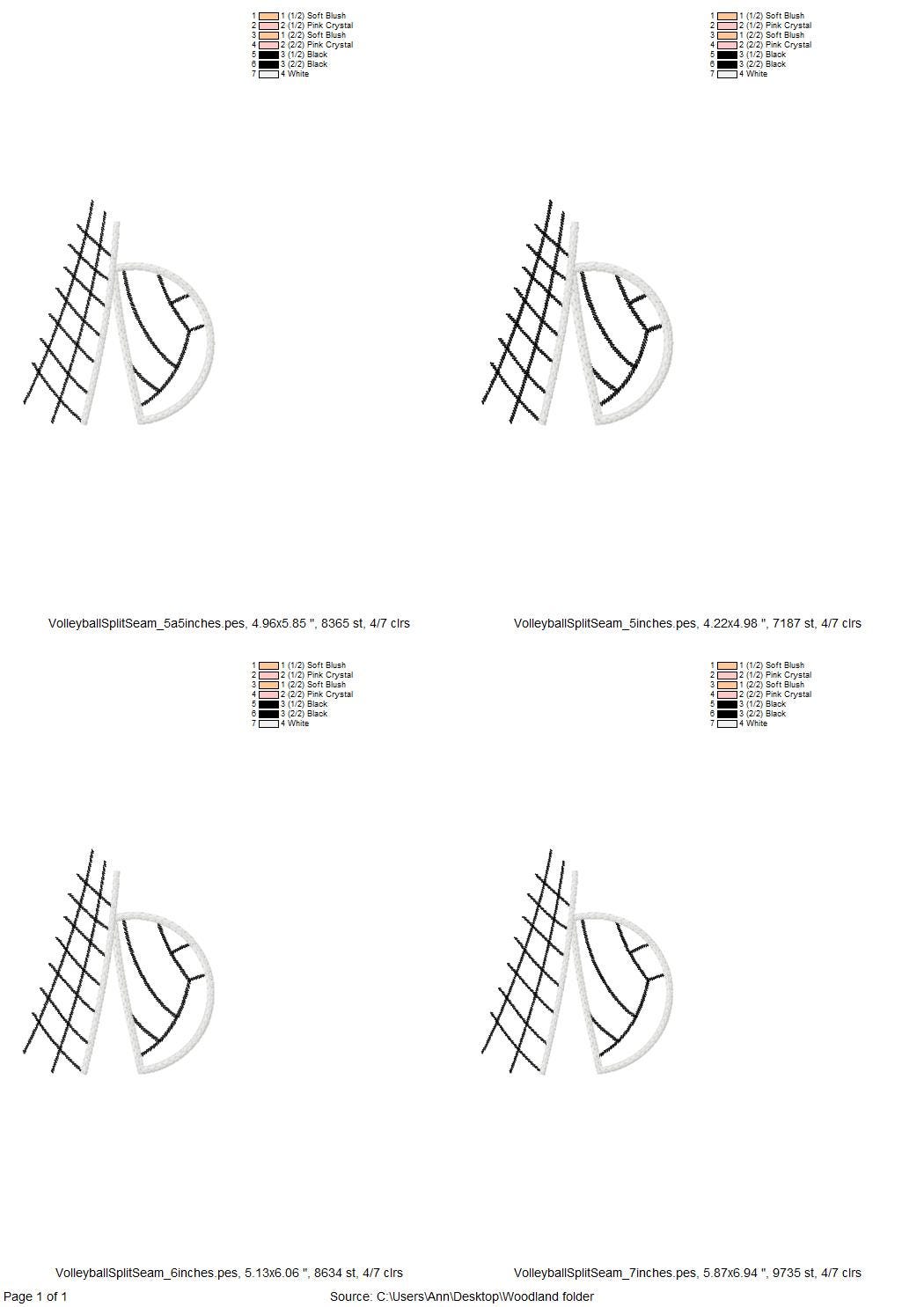 Sports Volleyball split seam side bow Applique machine embroidery