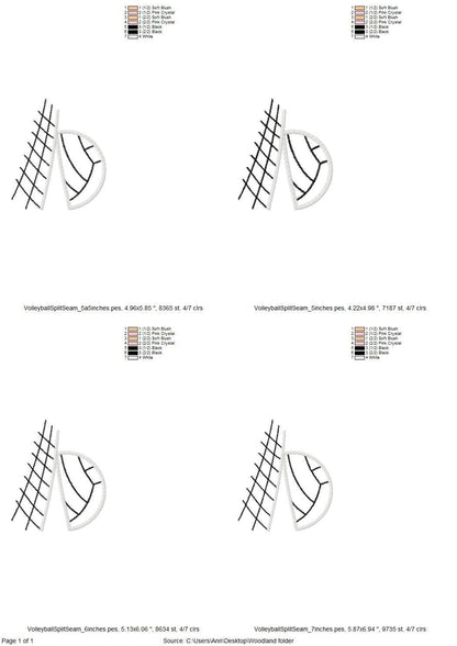 Sports Volleyball split seam side bow Applique machine embroidery