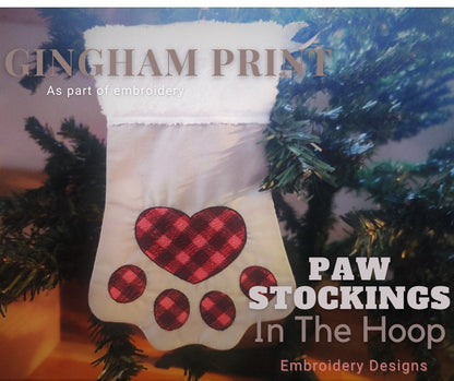 Gingham Print Paw Christmas Stocking