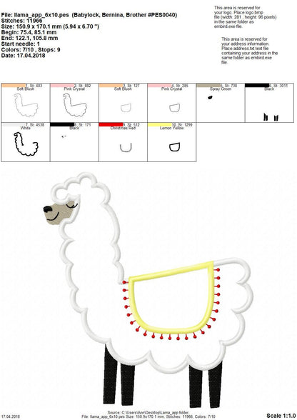 Lama, llama machine embroidery applique designs assorted sizes,