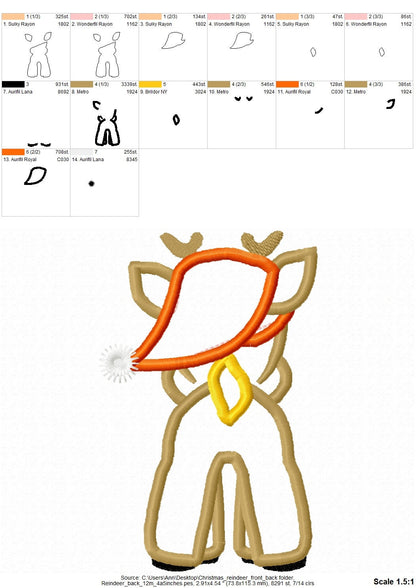 Christmas Reindeer Rudolph front and back, rear view, machine