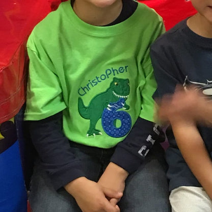 T-rex dinosaur Birthday number one 1 machine embroidery Birtday outfit