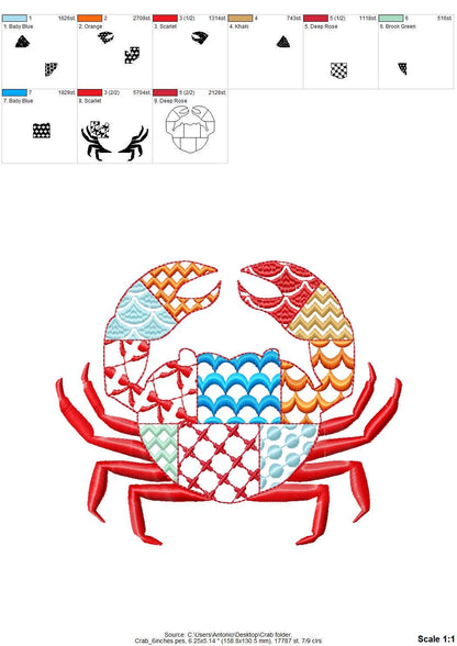 Patchwork Patterned Crab with Pincers