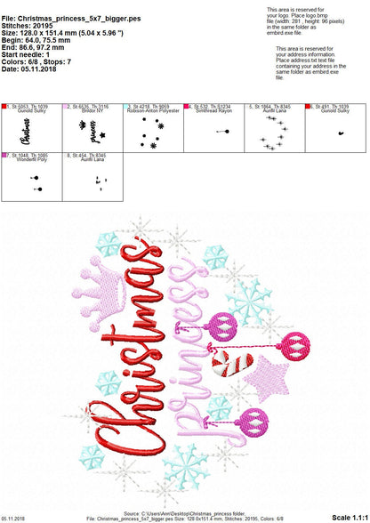 Christmas Princess machine embroidery designs 4x4 5x7 6x10 Santa,