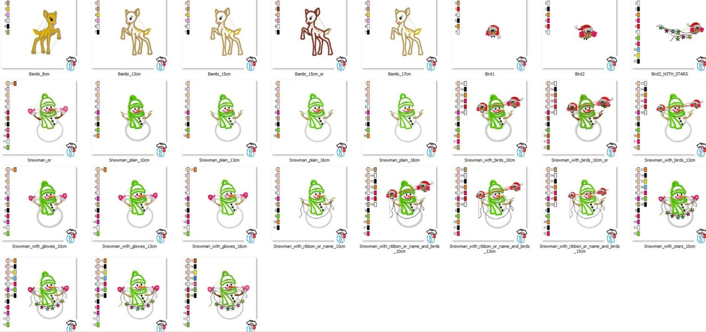 Winter Snowman SET of 11 designs, machine embroidery applique designs