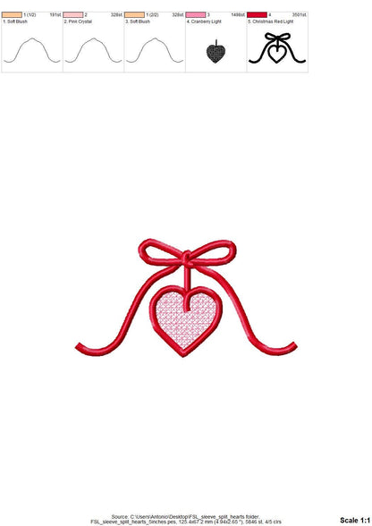 Valentine Heart FSL split seam side bow machine embroidery designs