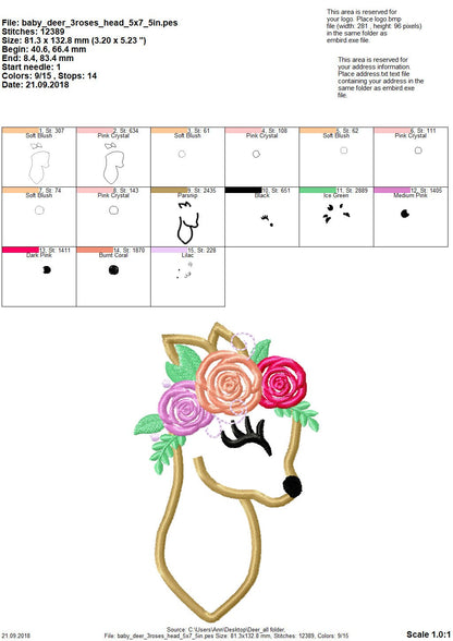 Little Floral Baby Deer Fawn Applique