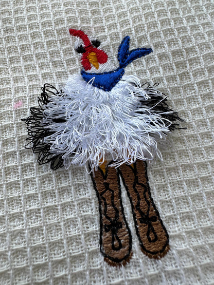 Fringed Fluffy Chicken with neck Bandanna and Cowboy Boots fur farm