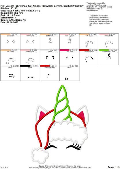 Unicorn Santa Hat Applique