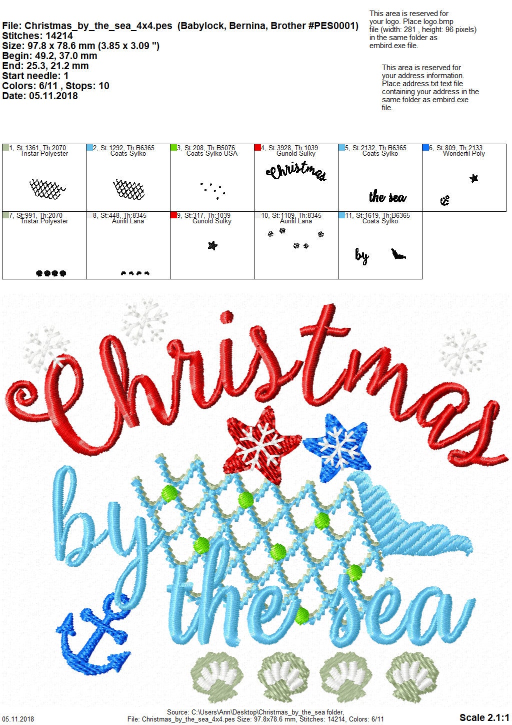 Christmas by the sea embroidery designs, Merry Christmas embroidery