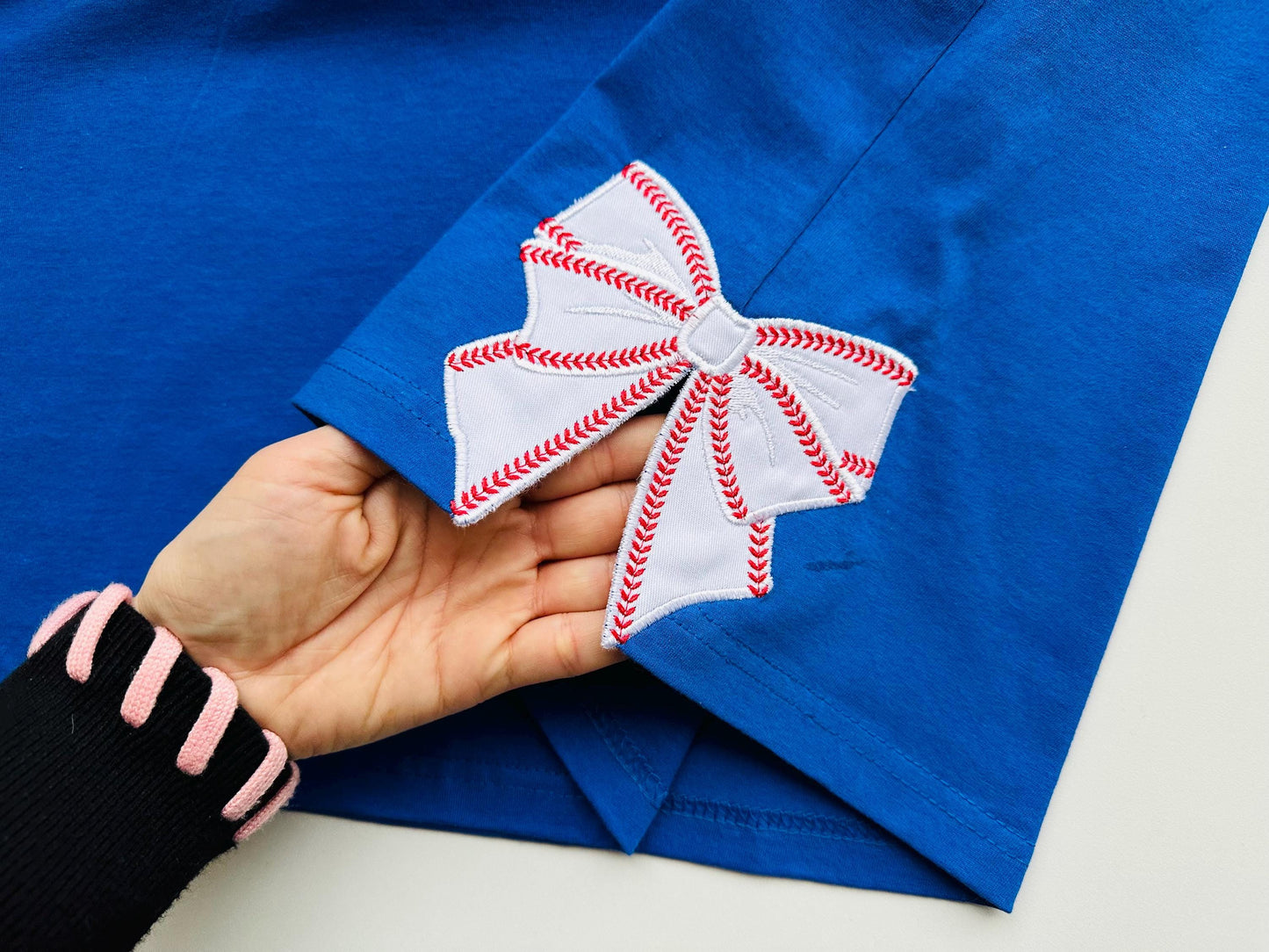 Baseball Stitch Sport Side Bow Applique