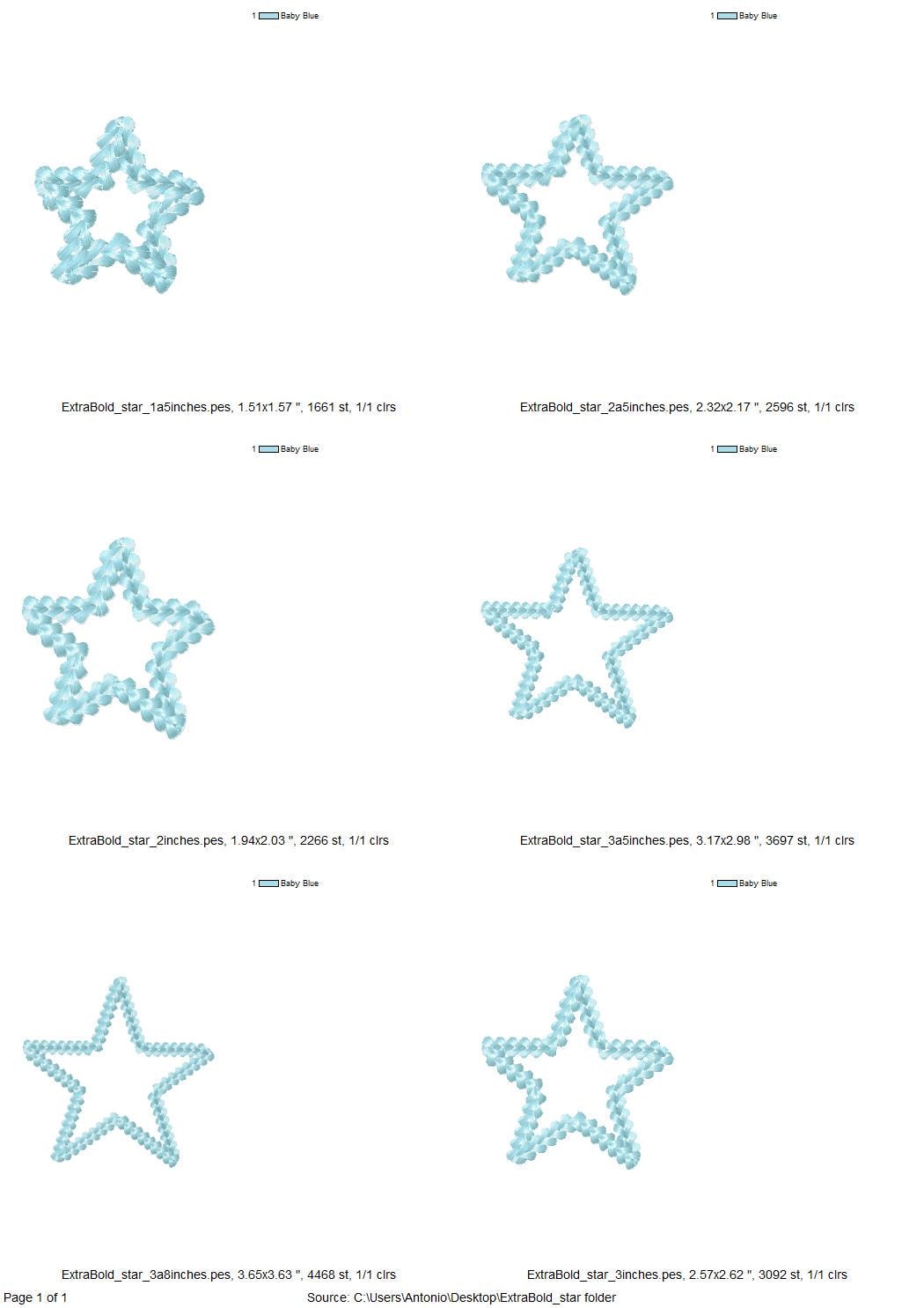 Extra bold chain stitch Star Machine Embroidery Designs mini sizes 1.5
