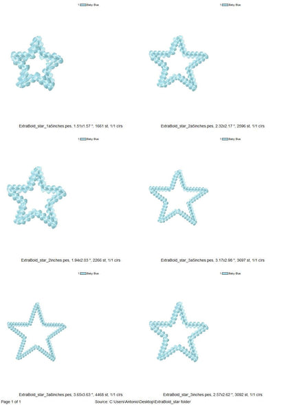 Extra bold chain stitch Star Machine Embroidery Designs mini sizes 1.5