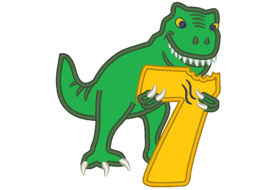 T-rex dinosaur Birthday number seven 7 machine embroidery Birtday