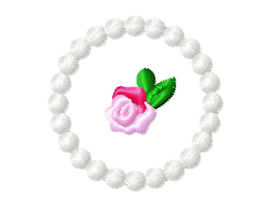 Accent Mini Rose in Pearl Stitch Circle Applique