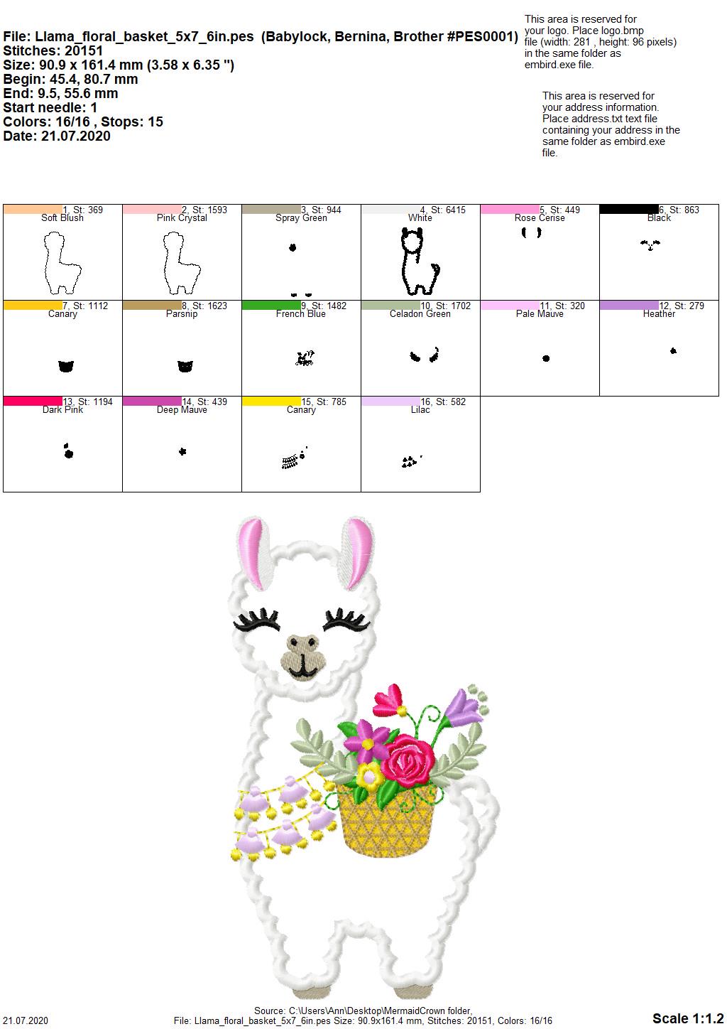 Floral Summer Llama Alpaca Applique