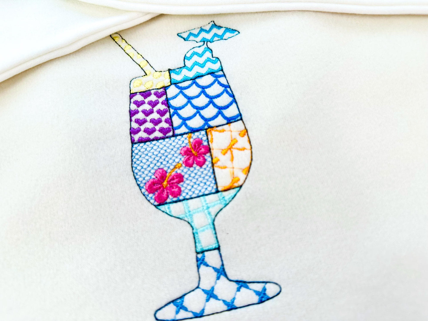 Patchwork Summer Cocktail with Straw Umbrella beach pool party drink