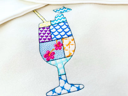 Patchwork Summer Cocktail with Straw Umbrella beach pool party drink
