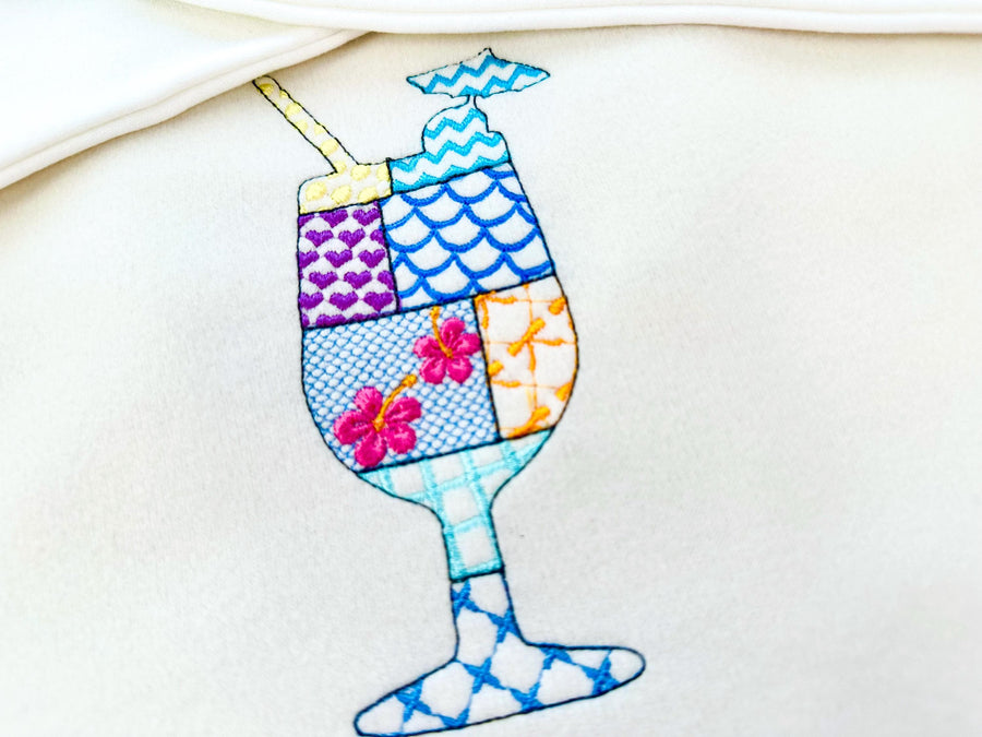 Patchwork Summer Cocktail with Straw Umbrella beach pool party drink