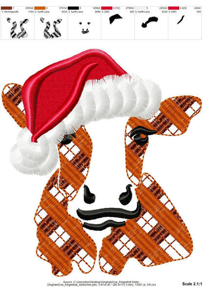 Gingham Patterned Cow Fringed Santa Hat