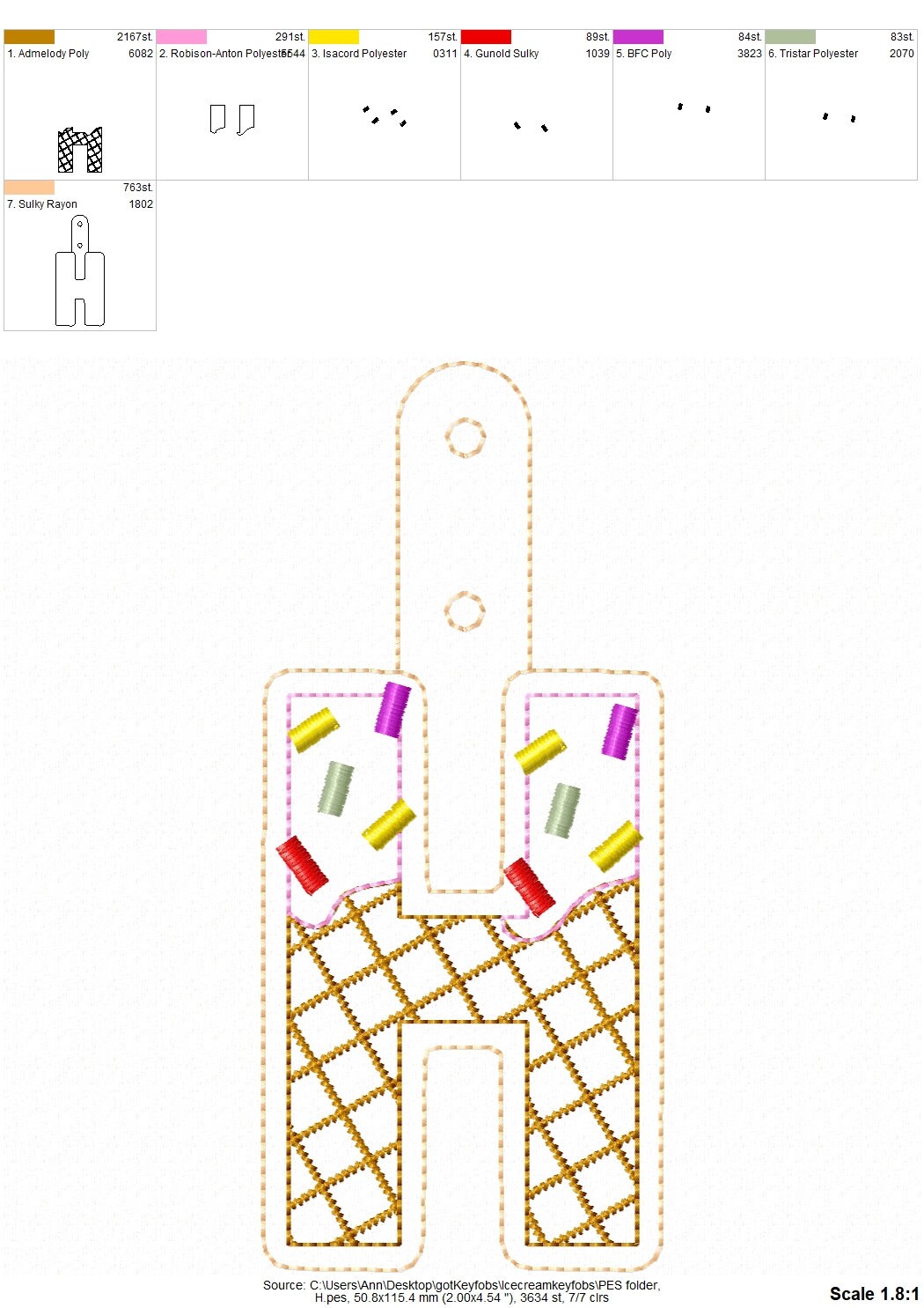 Ice Cream Cone Monogram Keychain