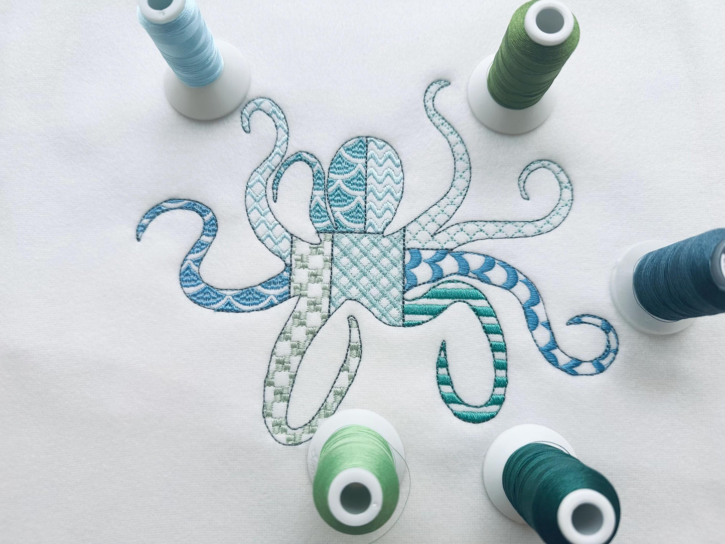 Patchwork Octopus patterned sea ocean fish animal Tentacles outline