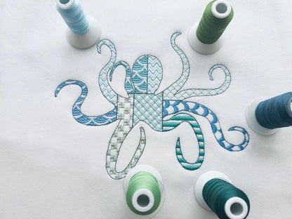 Patchwork Octopus patterned sea ocean fish animal Tentacles outline