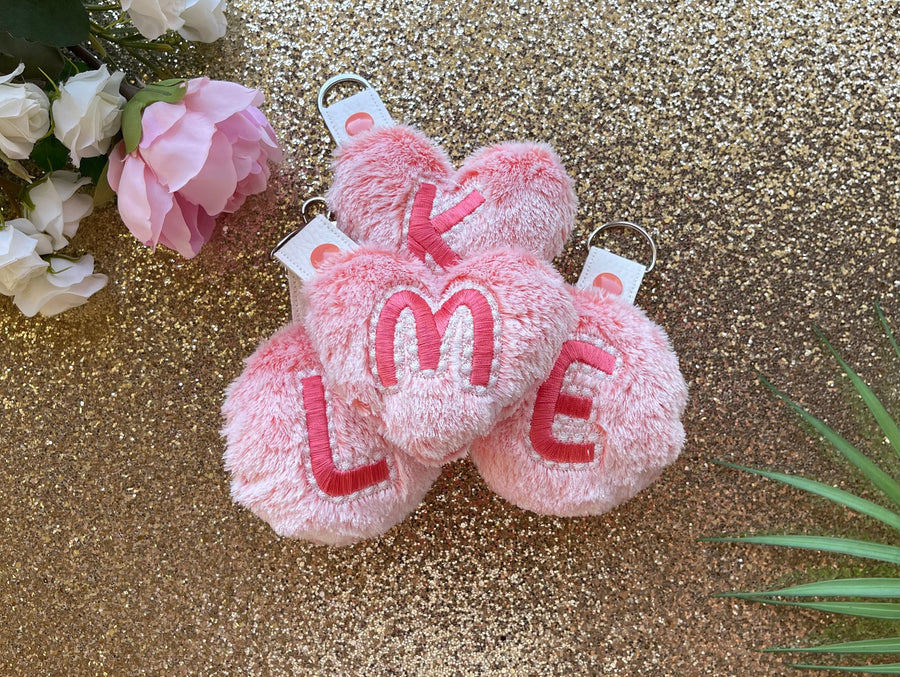 Minky fur fluffy Ball and Heart Keychain
