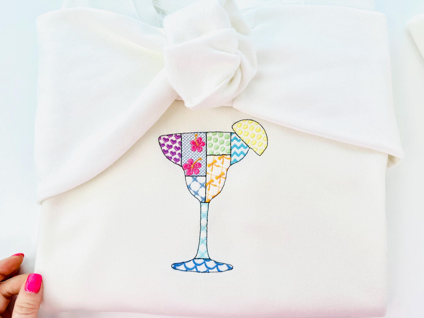 Patchwork Summer Martini Cocktail or Dessert Drink Glass beach pool