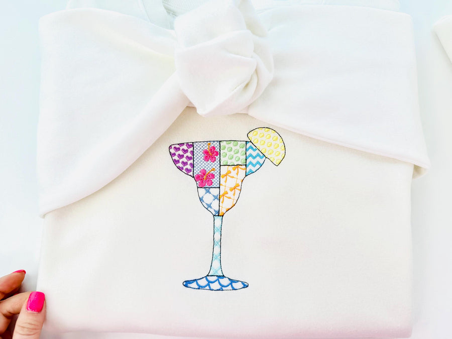Patchwork Summer Martini Cocktail or Dessert Drink Glass beach pool