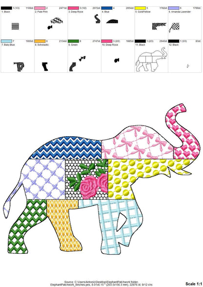 Patchwork Elephant patterned state Elephant silhouette outline machine