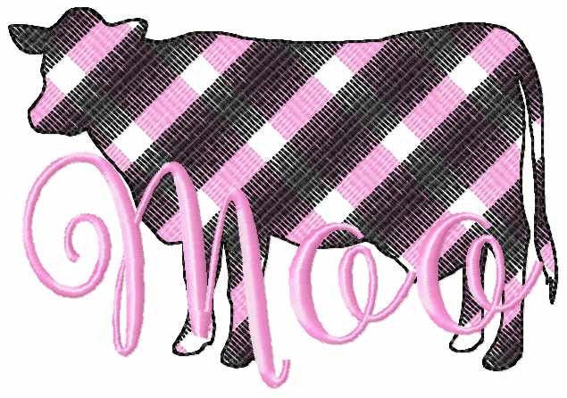 Gingham Plaid Patterned Cow Outline