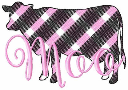 Gingham Plaid Patterned Cow Outline