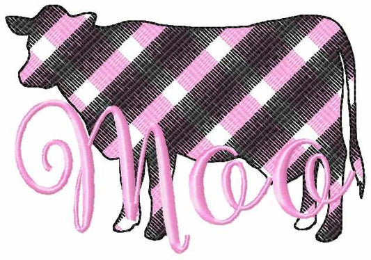 Gingham Plaid Patterned Cow Outline