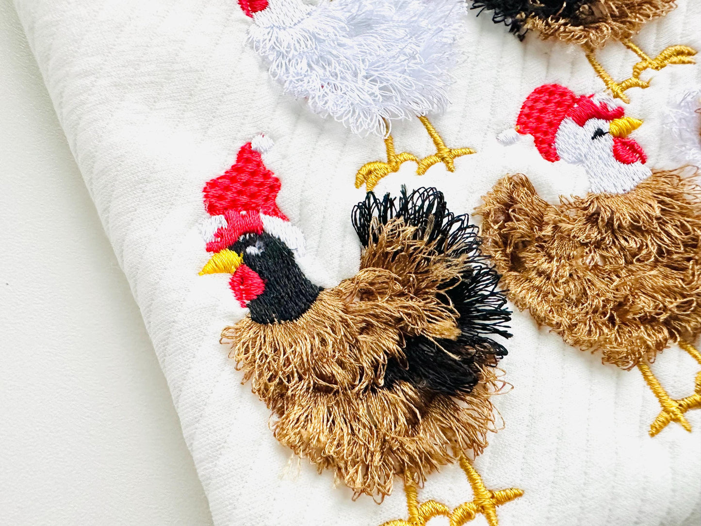 Fringed Christmas Chicken Flock with Santa Hat