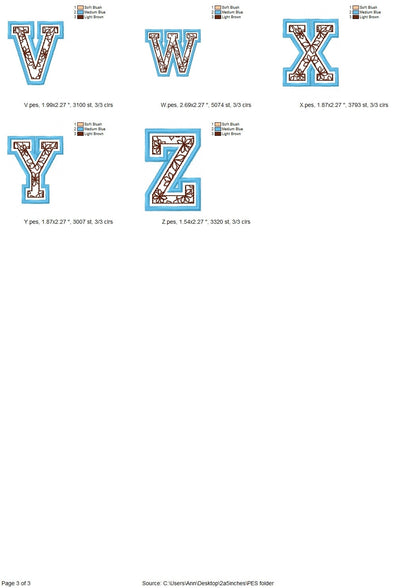 Floral Fill Satin Stitch Outline Varsity Font