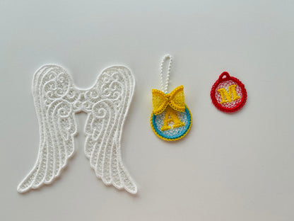 Monogram A-Z Name Angel Wings FSL with Bow Hanger Full Set Freestanding