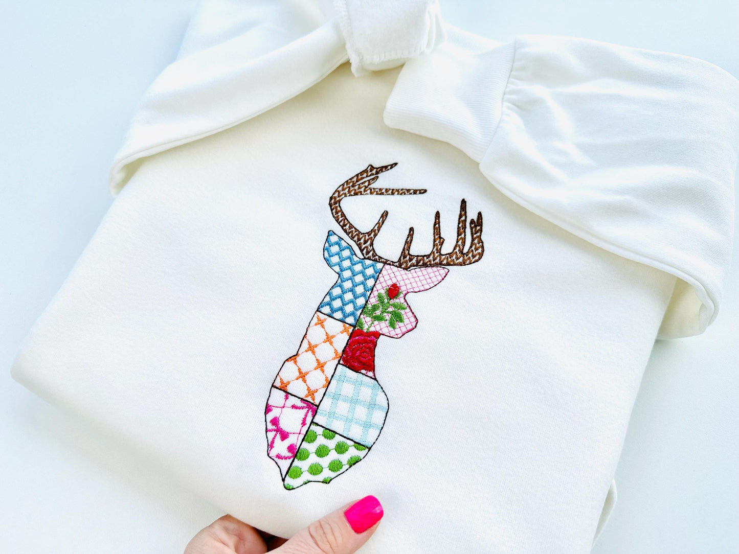 Patchwork Deer Head patterned Buck Deer face machine embroidery designs