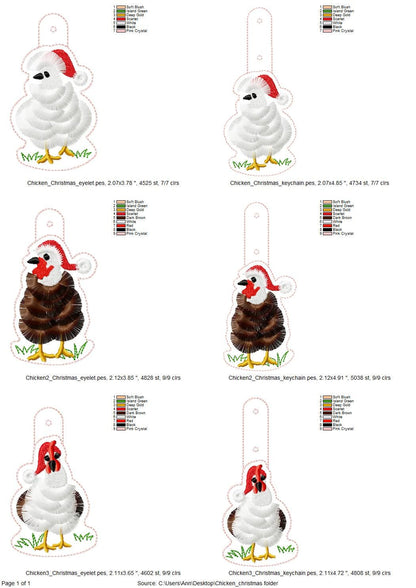 Fringed Christmas Chicken Keychain Set of 3